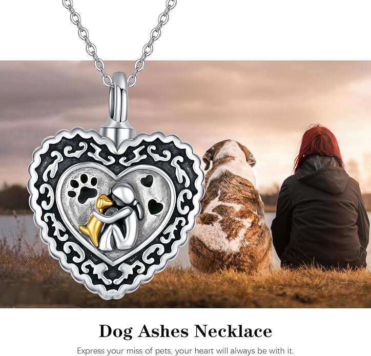 JUSTKIDSTOY Dog/Cat/Hummingbird Urn Necklace for Ashes S925 Sterling Silver Heart Cremation Jewelry Keepsake Memorial for Women