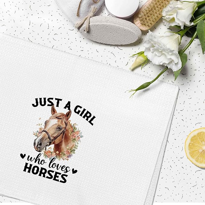 Just a Girl Who Loves Horses Kitchen Towels Decorative Gifts for Horse Lovers Women 16x24, Horse Dish Towel Cloths Dishcloths Tea Towel, Horse Bathroom Kitchen Hand Towel Decor