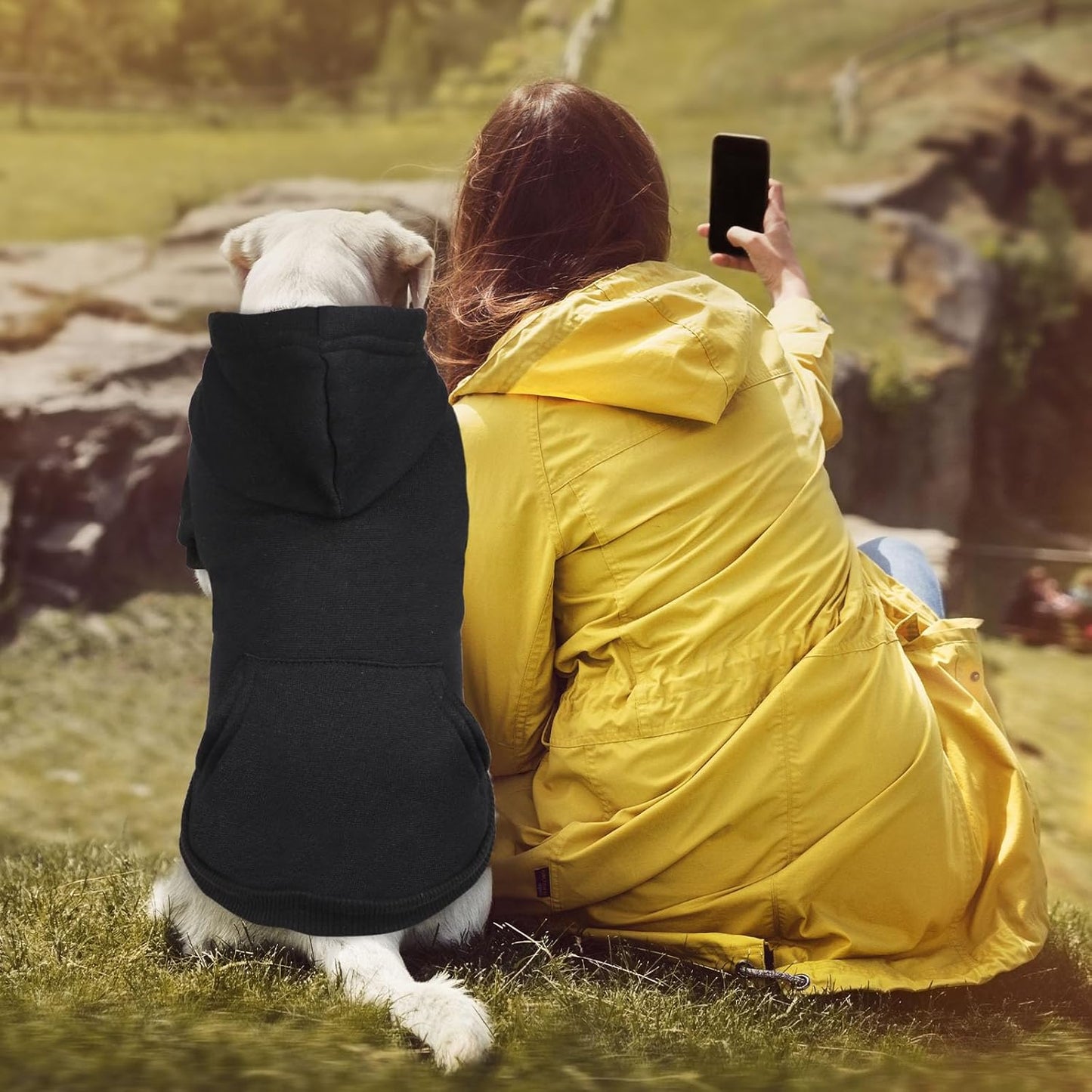 Dog Sweaters for Large Dogs Dog Hoodie Dog Sweater Solid Soft Brushed Fleece Dog Clothes Dog Hoodie Sweatshirt with Pocket(Black-XL)