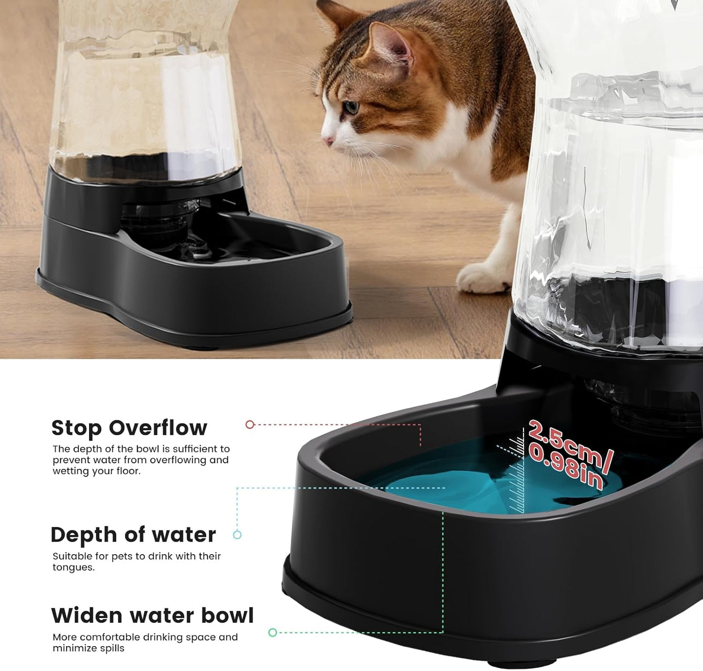 Gardner Pet Automatic Gravity Water Dispenser for Dogs, 1.0Gallon 100% BPA-Free Dog Water Bowl Dispenser, Pet Water Fountain Dispenser with Sponge Filter for Small&Medium Dogs, Cats, Puppies(Black)