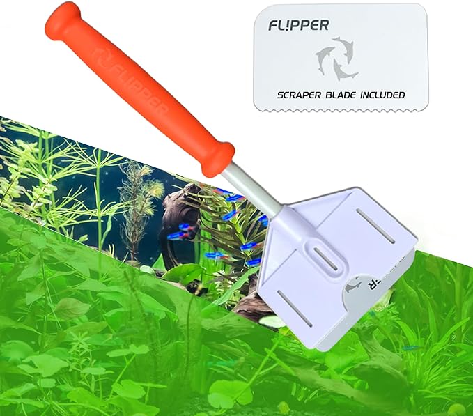 FL!PPER Flipper Platinum Aquarium Algae Scraper | Glass & Acrylic Tank Cleaner with Serrated Blade for Efficient Aquarium Maintenance (10” Rigid Shaft)