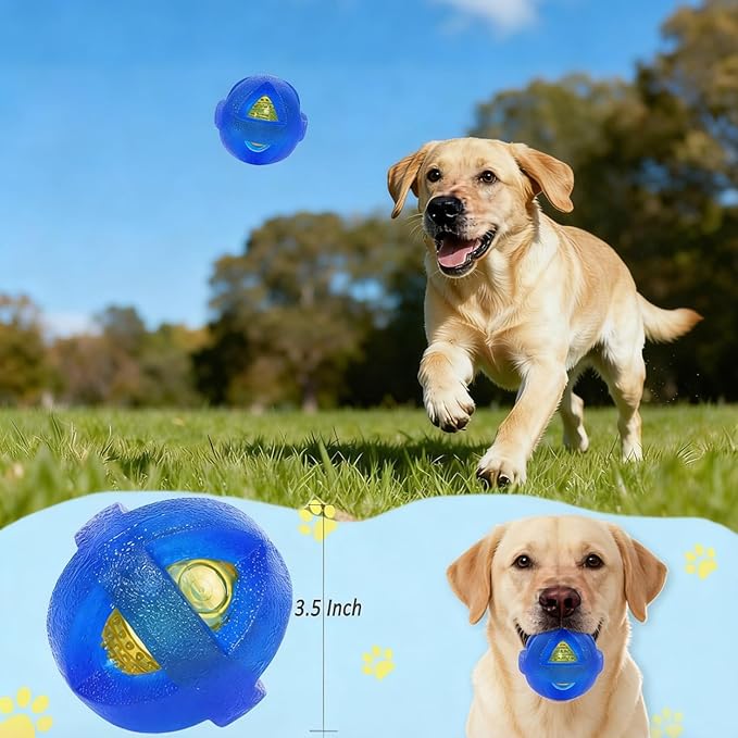 Dog Ball Toy for Chewing and Treat Dispensing - Rubber Chew Balls, Interactive Dog Puzzle Ball Toys for Fun & Chew Time, Treat Dispensing Toys for Small Medium Breed, 3.5 Inch (Blue)