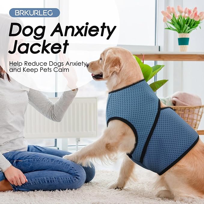 BRKURLEG Dog Anxiety Shirt, Adjustable Anxiety Vest Jacket for Small Medium Large Dogs,Dog Calming Shirt for Thunderstorms, Fireworks, Training & Separation Relief, Lakeblue, L