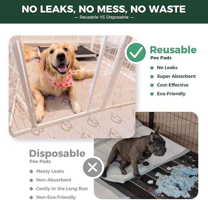 FXW Washable Pee Pads for Dogs, Puppy Pads with Super Absorbent, Specifically Designed for FXW Rollick/Homeplus 24inch 8 Panels Dog Playpen, 39" x 85" Rectangle, Khaki, 1 Pack