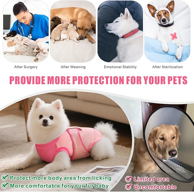 Idepet Dog Recovery Suit Female,Dogs Onesie Suit Surgery Male Breathable Pet Bodysuit for Spay Neuter E-Collar & Cone Alternative Surgical Suit Puppy Abdominal Anti Licking Wounds Shirt (Pink, L)