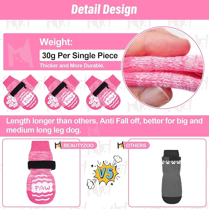 BEAUTYZOO Anti Slip Dog Socks for Small Medium Large Dogs with Grips Straps on Hardwood Floor Protection Wear, Traction Control 3 Pairs Double Side Paw Protector to Prevent Licking for Girl or Boy