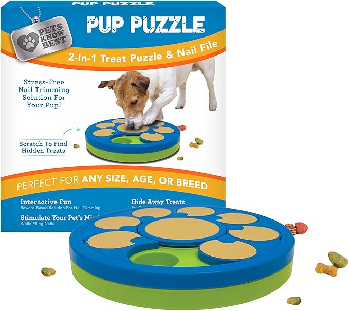 Pup Puzzle Interactive Dog Nail File Treat Dispensing Toy, Mentally Stimulating Nail Trimmer, Paw Care and Play Toy | Difficulty Level; Easy