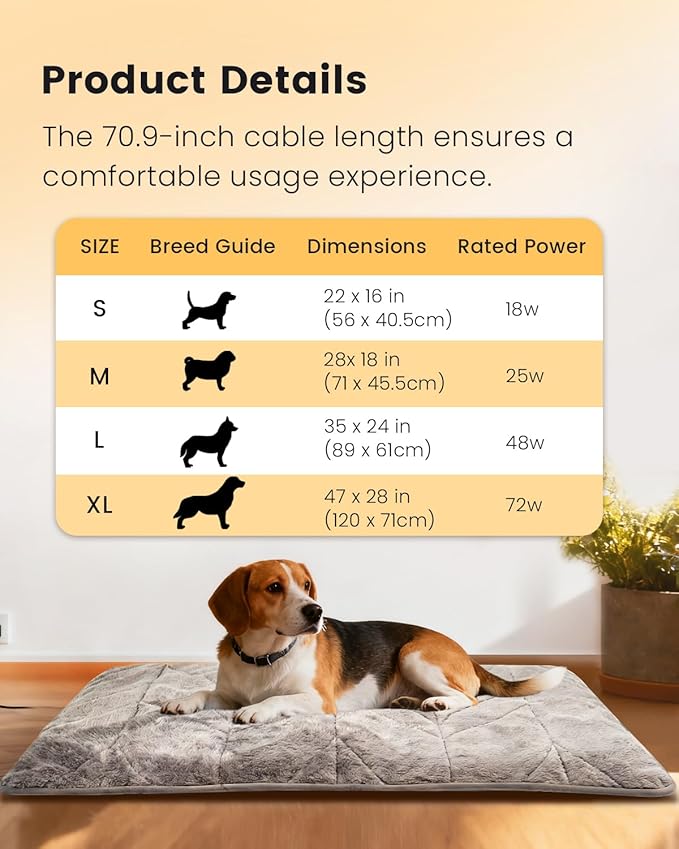 Mora Pets Dog Heating Pad Heated Cat Bed 9 Adjustable Temperature Pet Warming Mat with Timer Auto Power Off Waterproof Heated Pet Blanket 35 Inch for Large Dogs and Muti Cats Indoor
