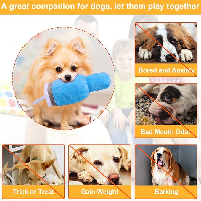 Mity Rain Funny Tumbler With Handle Cup Dog Toy - Cute Squeaky Interactive Fluff and Tuff for Small/Large/Medium Dogs (2 Pack, Blue+Pink)