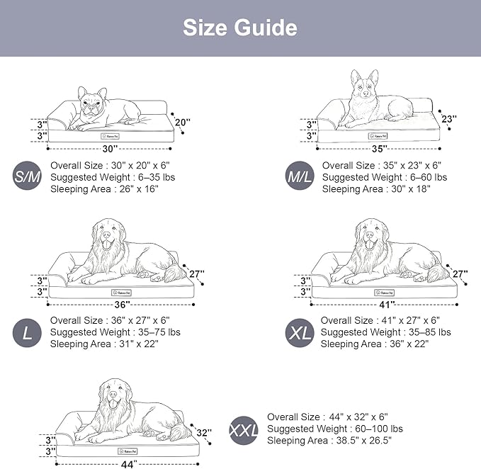 Orthopedic Dog Beds for Large Dogs, Memory Foam Dog Beds Large Sized Dogs, Washable Removable Cover, Nonskid Bottom, Waterproof, for Indoor, Outdoor, Crate ＆ Car Use, 41x27x6 Inches, Light Grey