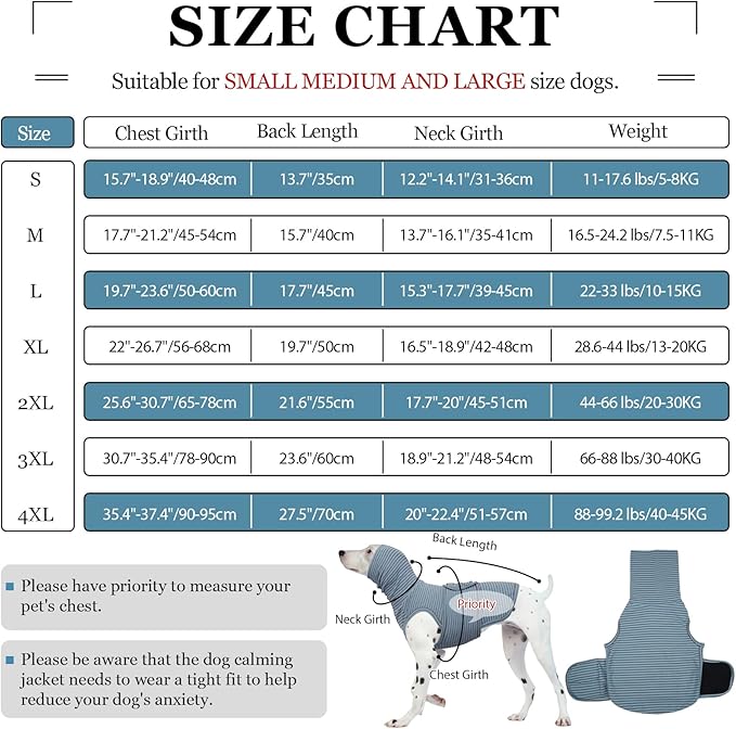 ROZKITCH Calming Coat for Dogs, Anxiety Vest with Hoodie Soft Ears Cover, Pet Calm Sweater Shirts for Fireworks Travel Vet Visit Separation Holiday BlueStripe XL