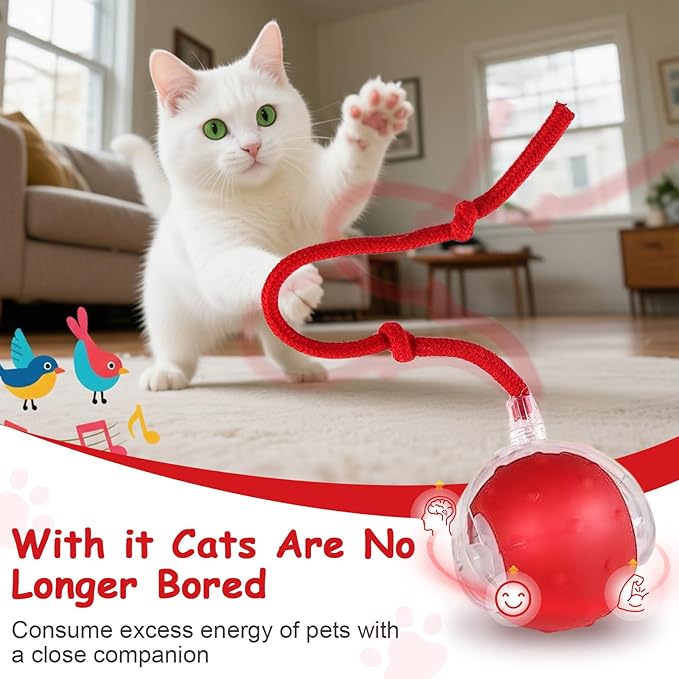 Interactive Cat Toys Smart Ball for Cats & Dogs! Now with 2 Rapid Tails. Features: 360°Auto-Rolling, Motion Activation& Bird Sounds. Perfect for Indoor Pet Exercise & Fun. (Blue)