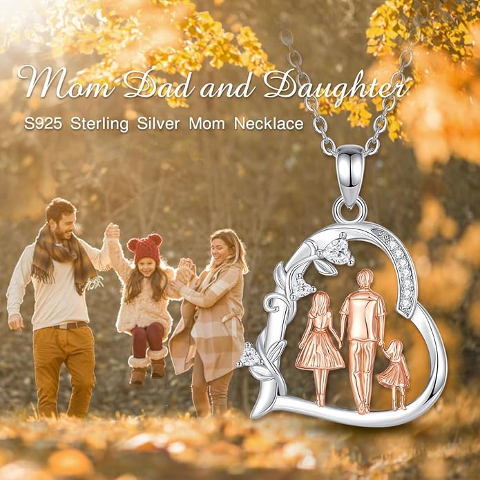 EUDORA Sterling Silver Mother Daughter Necklace for Women, Mama Son Daughter Necklace Pendant for Mom and Daughter,Mom Jewelry from Daughter Mother's Day Gift for Mother Daughter Aunt Grandma