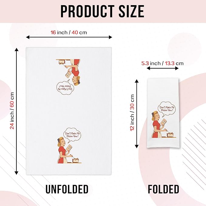 Funny Kitchen Dish Towels with Jokes Themed Don't Make Me Poison You Soft Dishcloths Funny Retro Housewife Kitchen Towels Hilarious Birthday Gifts for Women Hostess Wife Sister Chef Friend