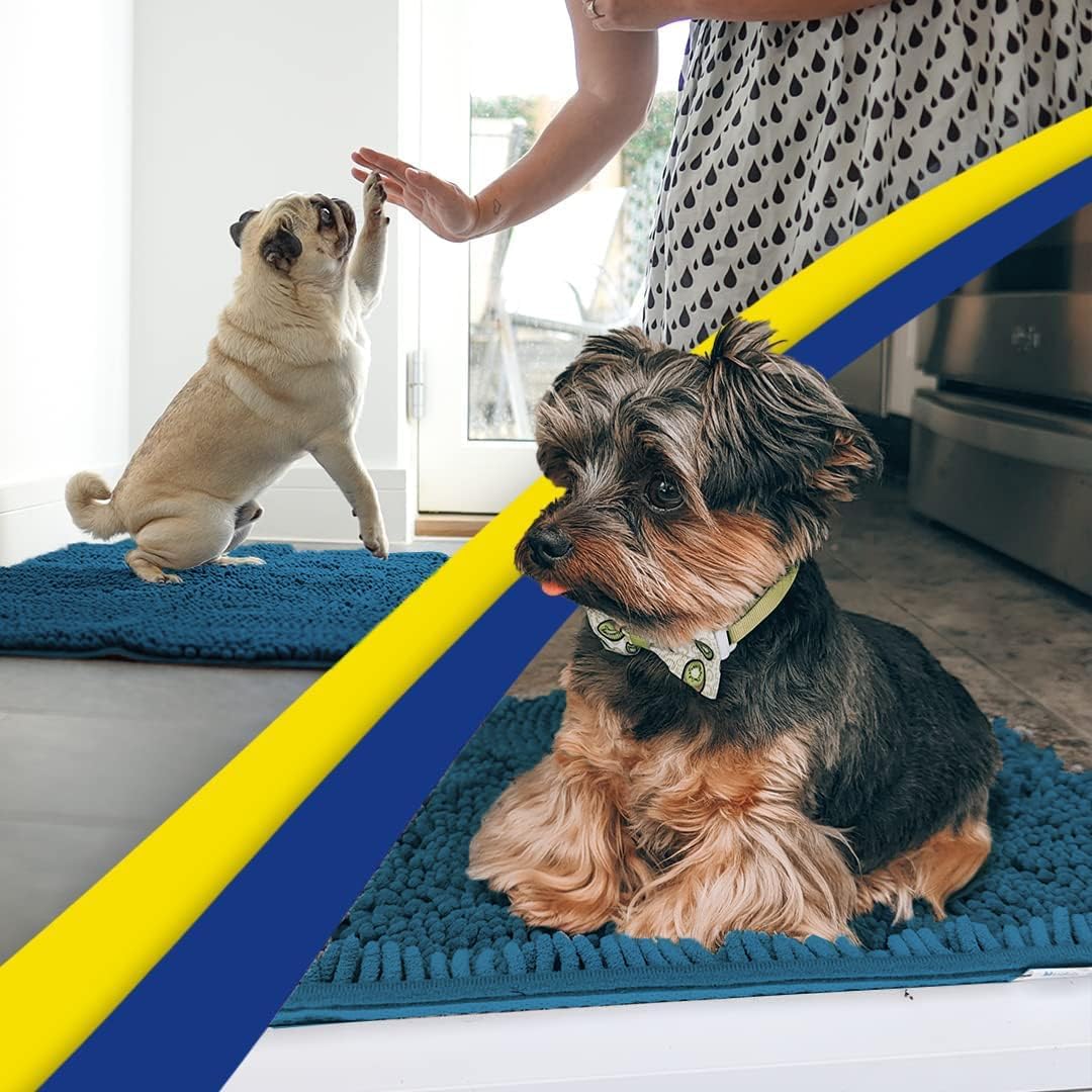 Muddy Mat® Original Dog Door Mat for Muddy Paws, Super Absorbent Microfiber, Non-Slip Washable Pet Rug, Quick Dry Chenille Entryway Carpet, Machine Washable Indoor Outdoor mat, Atlantic Blue 24"x72"