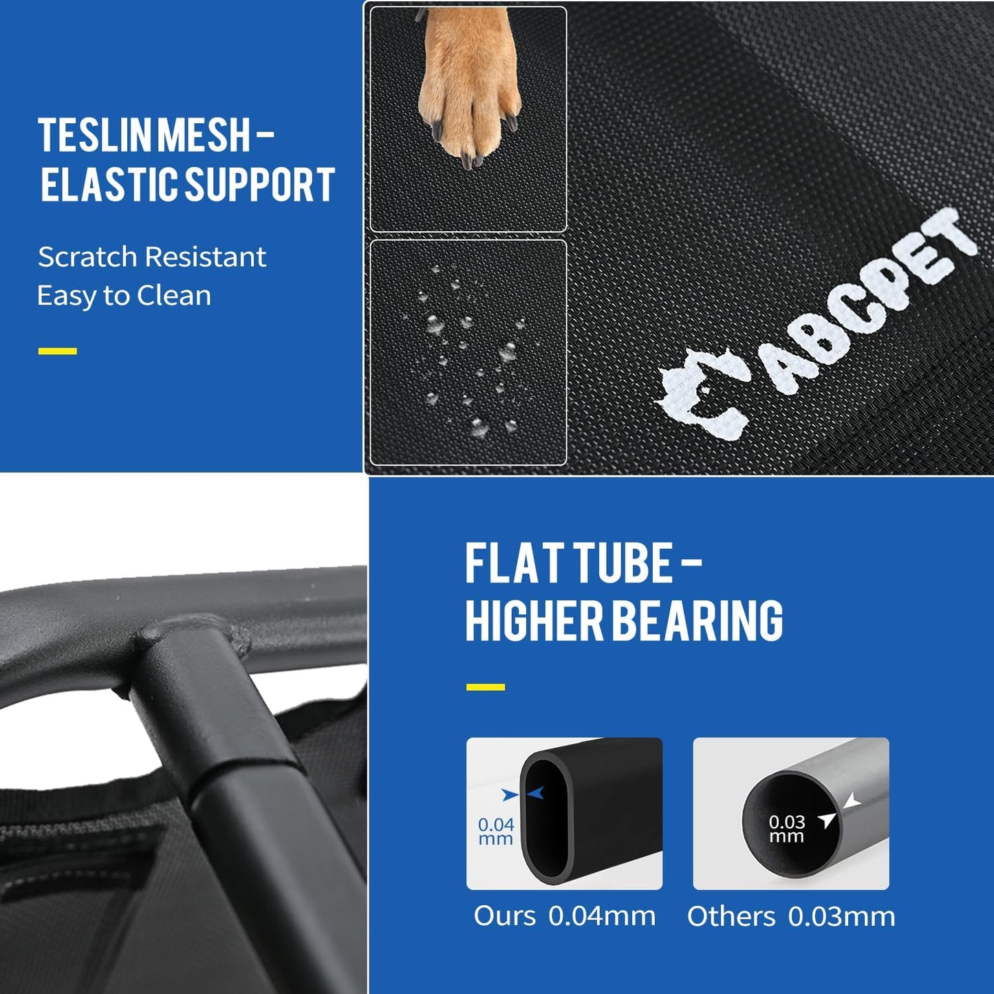 Elevated Dog Beds, Extra Large Raised Dog Cots Outdoor Cooling Dog Bed Waterproof Stable and Easy Assembly, Teslin Fabric with 1.2mm Thick Iron Frame, Breathable, Ultra-Sturdy，Black, 54*37*8.7