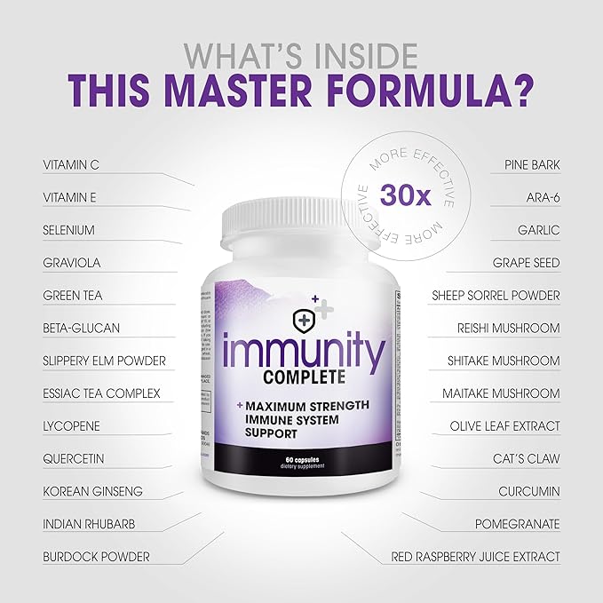 Instant Brands Immunity Complete - 20-in-1 Immune System Booster Formula with Cat's Claw, Quercetin, Vitamin C, and Olive Leaf Extract 60ct (Pack of 2)