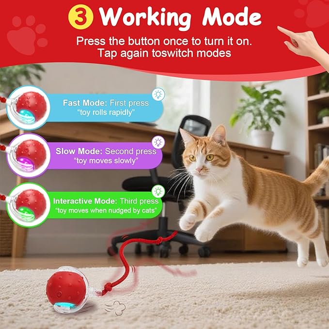 Interactive Cat Toys Smart Ball for Cats & Dogs! Now with 2 Rapid Tails. Features: 360°Auto-Rolling, Motion Activation& Bird Sounds. Perfect for Indoor Pet Exercise & Fun. (Blue)