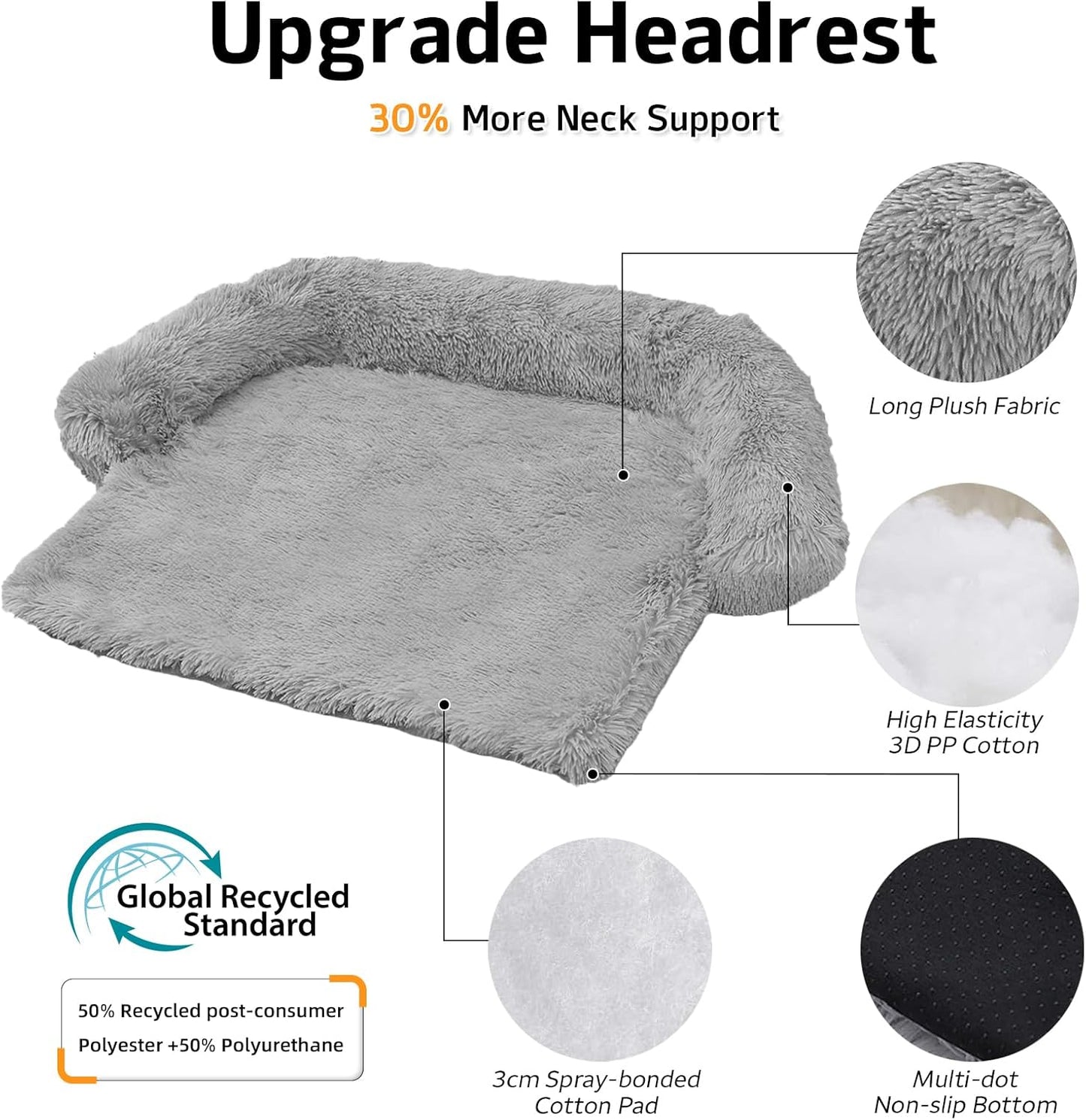 GGIB Calming Dog Bed Fluffy Plush Dog Mat for Furniture Protector with Removable Washable Cover for Large Medium Small Dogs and Cats (Large, Grey)