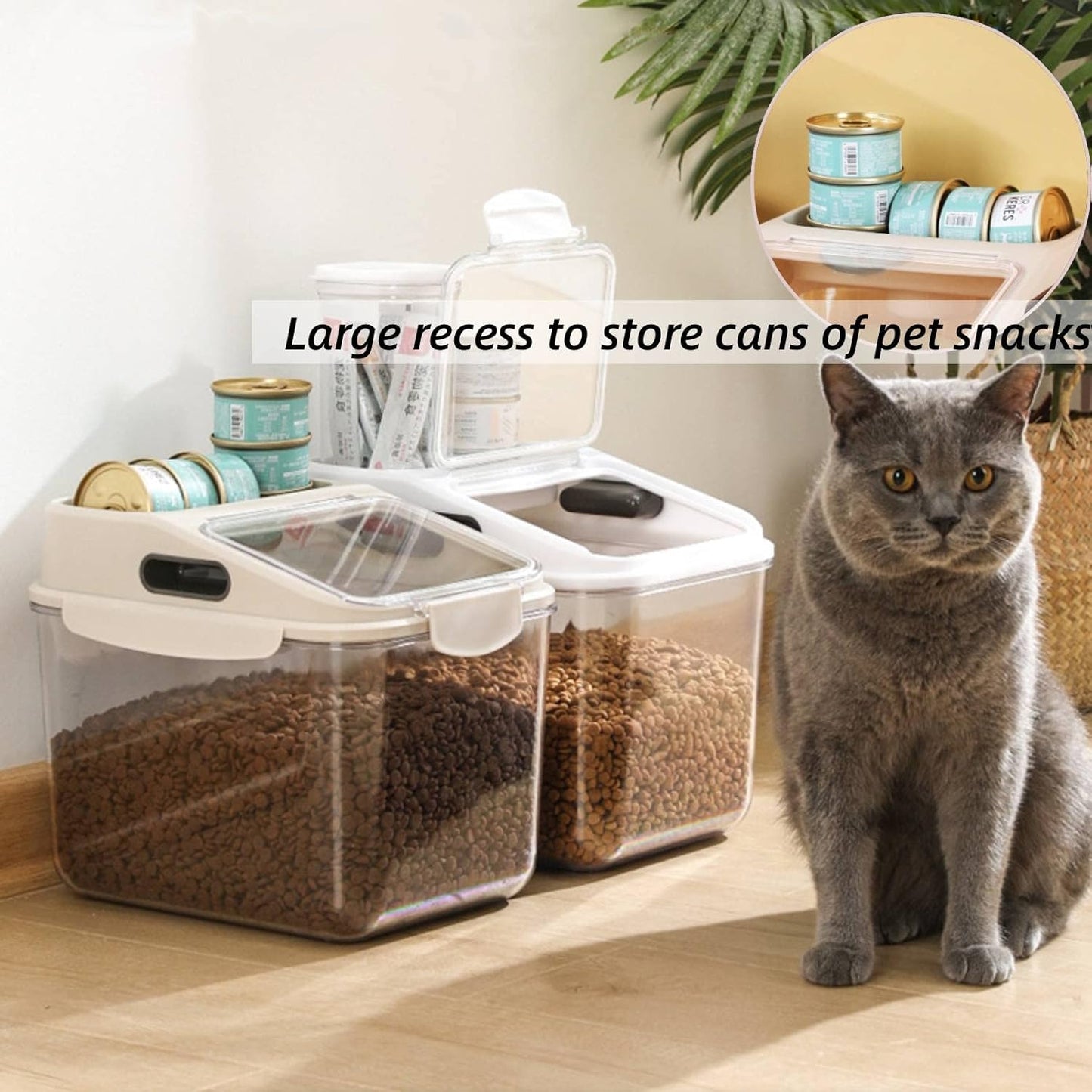 Fhiny 5.5LB Dog Food Storage Container, Airtight Pet Treat Bin Translucent Dry Food Grain Storage Barrels Sealed Bucket Moisture-Proof Plastic Cat Puppy Food Bin with Seal Locking Lid Keep Fresh