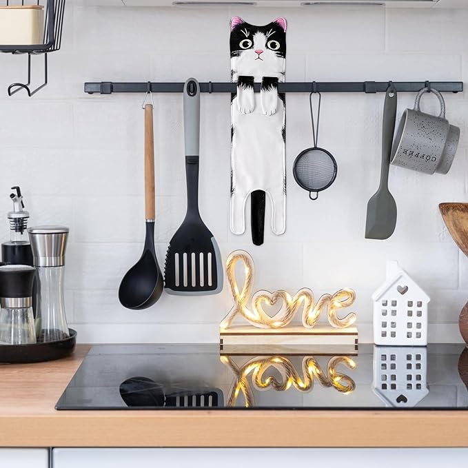 Fuzzy Ball Hand Towel - Cute Cat Kitchen Hanging Hand Towels for Bathroom, Decorative Christmas Gifts for Women, Cat Lovers