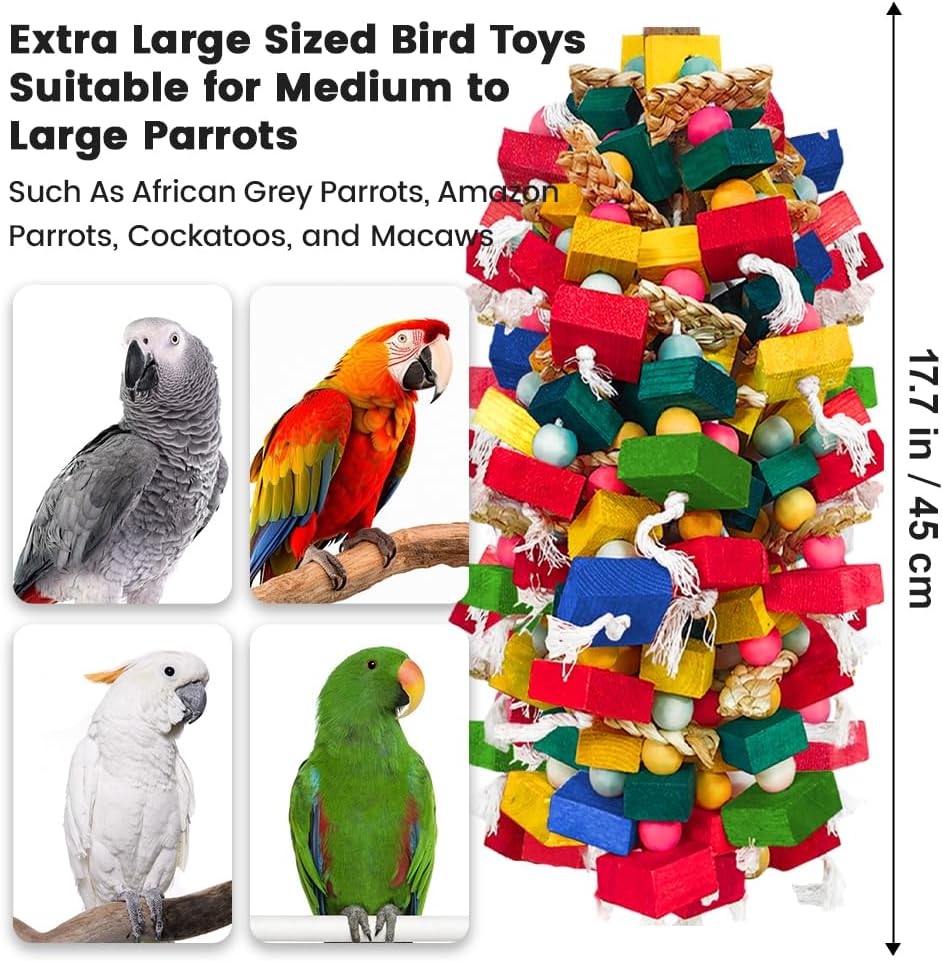 Extra Large Bird Toys for Macaws Cockatoos Amazons Chew - Natural Wood Parrot Chewing Toy with Foraging, Bird Cage Activity Center