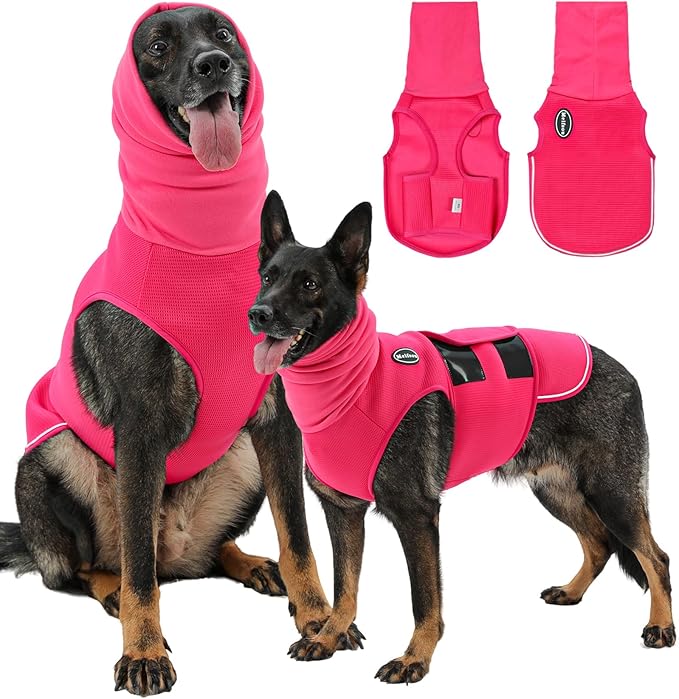 Dog Anxiety Vest with Hood, Skin-Friendly Thunder Jacket for Dogs, All-in-One Dog Calming Shirt with Hood for Thunder, Fireworks, Separation - Keep Pet Calm Without Medicine, Rose, M