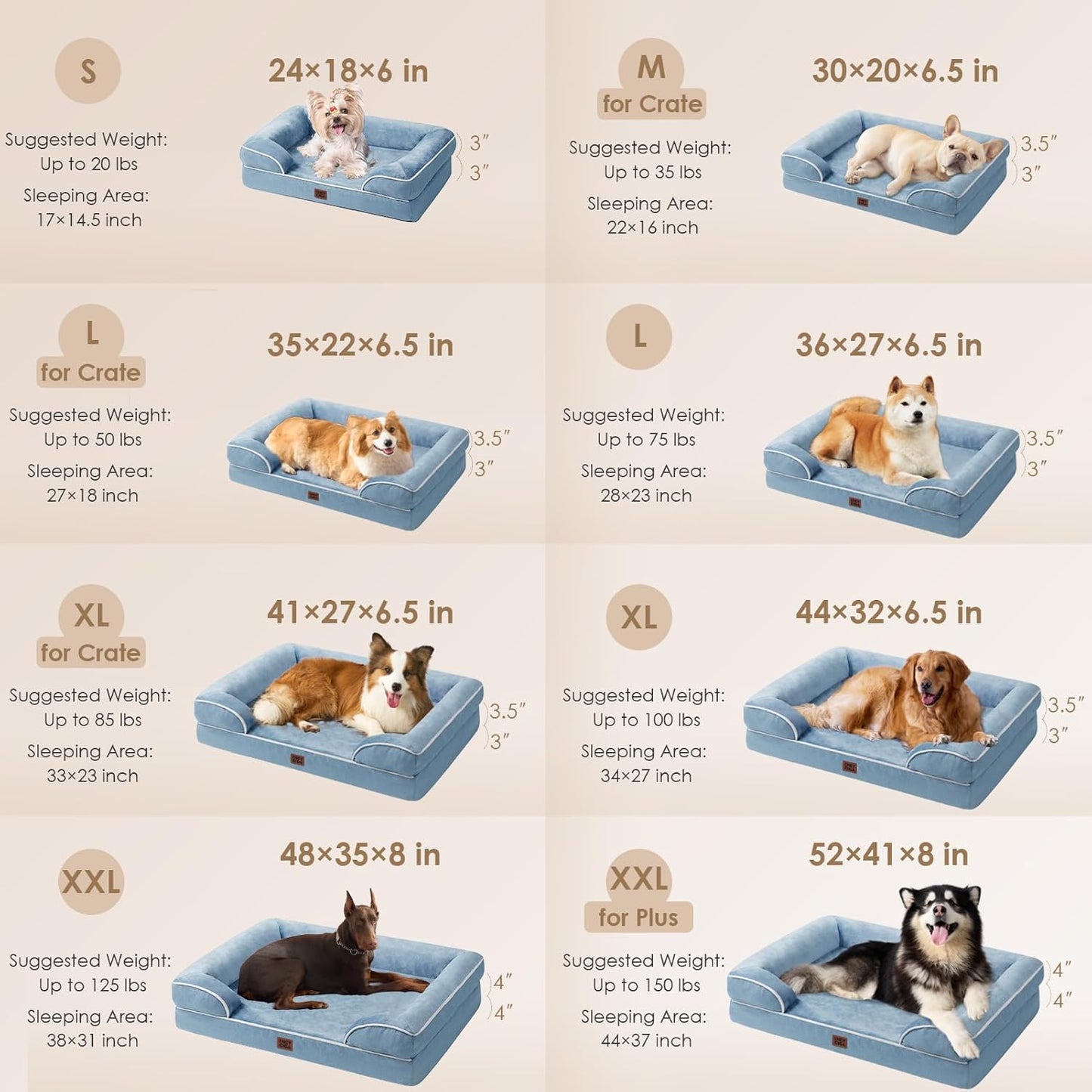 EHEYCIGA Orthopedic Dog Bed for Small Dogs, Waterproof Memory Foam Small Dog Beds with Sides, Non-Slip Bottom and Egg-Crate Foam Medium Pet Couch Bed with Washable Removable Cover, Washed Blue