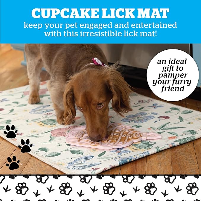 Cupcake Lick Mat for Pets, Silicone Non Slip Dog and Cat Licking Pad for Anxiety Relief, Slow Feeding Enrichment Tool for Puppies Kittens Adult Pets During Grooming Bathing Crate Training