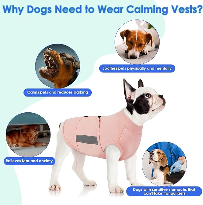 MIGOHI Dog Anxiety Relief Coat,Comfort Anxiety Vest for Dogs,Adjustable Dog Anxiety Calming Wrap for Fireworks,Thunderstorm,Travel,Separation,Anxiety Jacket for Large Dogs,L,Pink