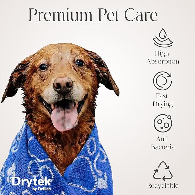 Delilah Home Drytek Dog Towel, Faster Drying, Ultra Absorbent & Odor-Resistant Dog Drying Towel Made from Recycled Bottles, Bath, Beach & Travel Towel (Blue) Large 30x54