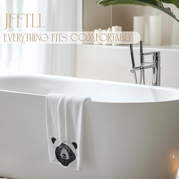 Funny Bathrobe Black Bear Hand Towels, Wild Animal Hand Towels for Bathroom Washroom Restroom, Bear Bathroom Decor, 16x24 Inch