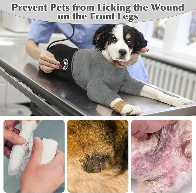 IDOMIK Dog Recovery Suit, Dog Surgery Recovery Suit Front Legs, Comfy Joint Leg Sleeves After Surgery, Elbow Braces Protector for Leg Injuries & Joint Pain, Cone Collar Alternatives,Grey,M