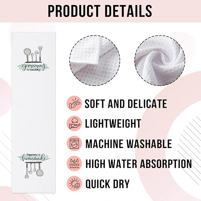 Funny Kitchen Towels with Sayings Happiness is Homemade Dishcloth Trendy Dish Towels for Kitchen Decor Sweet Housewarming Gifts Funny Birthday Gifts for Women Men Hostess Sister Friend Chef