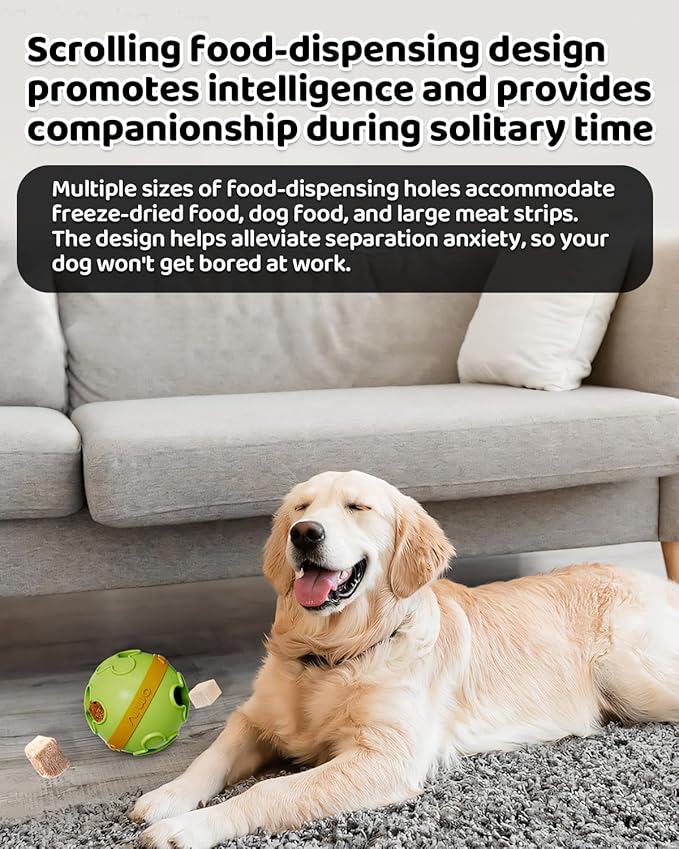 Interactive Dog Treat Dispenser Clover Ball Bite Resistant TPR Puzzle Feeder for All Dog Size Fun Bounce Fetch Toy with Dual Holes, Washable Pet Enrichment Chew Toy for Boredom Relief & Slow Green
