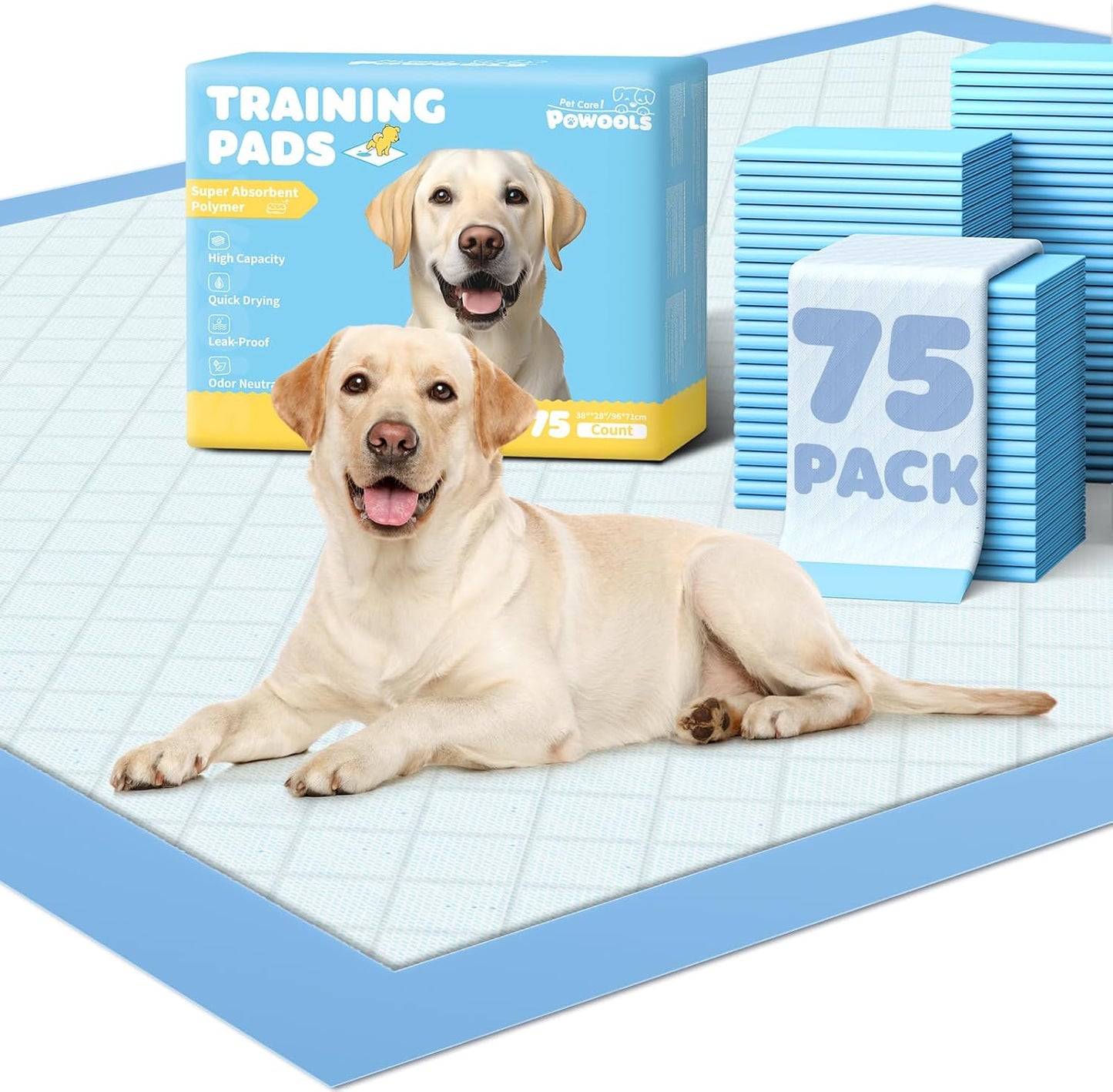 75-Pack XX-Large Puppy Pads - 38" x 28" Pee Pads for Dogs Potty Training with Leak-Proof Quick-Dry Design, 6-Layer Wee Wee Pads for Dogs, Blue