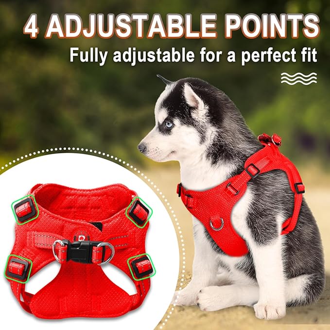 Dog Harness Step in Dog Vest Harness, Reflective Adjustable Puppy No Pull Harness Breathable Soft for Small and Medium Dogs Cats, Red, XS