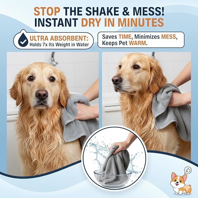 Dog Towel Keeps Your Pet Cozy After Every Use - Microfiber Towels for Drying Dogs & Cats - Quick & Efficient Grooming Gray Towel for Outdoor Play - Gently Dries Your Pet’s Fur 60x100cm Medium