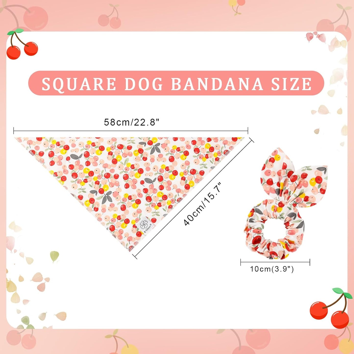 E-Clover Pink Floral Dog Bandanas & Matching Scrunchie Set Cute Dog Scarf Bibs Pet Bandana with Bow Tie for Medium Large Dogs Owner Mom Spring Summer