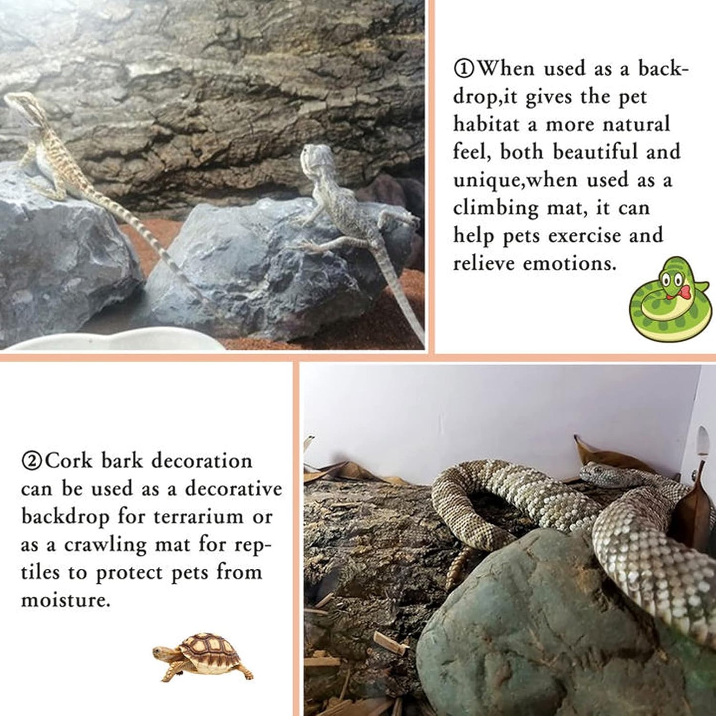 BNOSDM Reptile Cork Bark Tank Background Lizard Terrarium Wall Decor for Bearded Dragon Frog Leopard Gecko Tortoise Snake Chameleon 2PCS