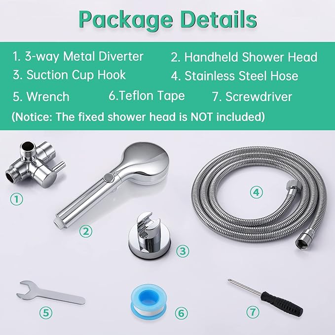 Dog Shower Head Sprayer Pet High Pressure 3 Mode Handheld with ON OFF Switch Metal Diverter 100 Inch Extra Long Stainless steel Hose No Drill Hook Chrome