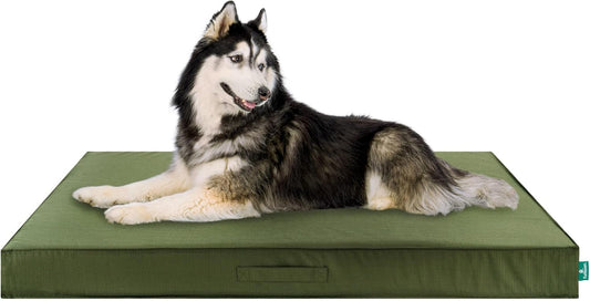 FurHaven Cooling Dog Bed – XXL Foam Mattress for Joint Pain Relief, Waterproof Liner, Removable Washable Cover, Durable for Outdoor Use, Deluxe Grid Indoor/Outdoor Bed – Green, Jumbo Plus
