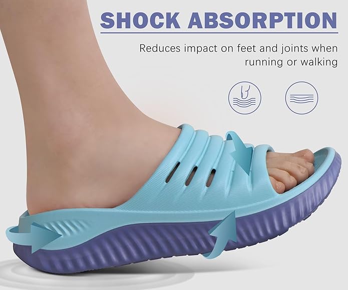 KuaiLu Womens Recovery Sandals With Comfortable Plantar Fasciitis Support,Ladies Orthotic Open Toe Sport Slides Thick Cushion Reduces Stress on Feet,Joints & Back Post-Exercise