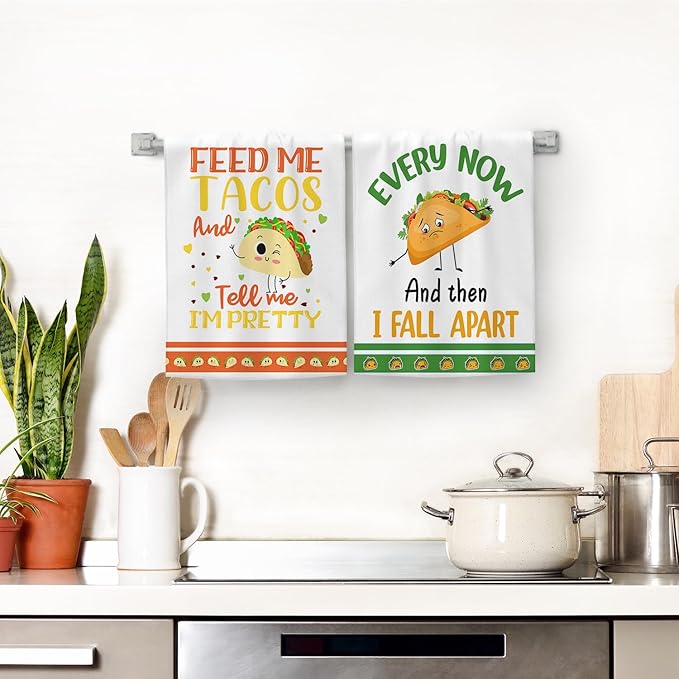 Funny Taco Kitchen Towels Decorative Set, Taco Lover Gifts, Cute Dish Towels Hand Towels, Soft Absorbent Mexican Food Tea Towels for Kitchen Bar Cooking Baking Drying Decor Accessories