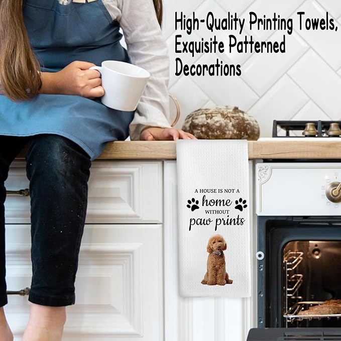 Funny Poodle Housewarming Gifts,Dog Themed Gifts Kitchen Bathroom Decor Towels 16″×24″,Dog Lovers Gifts for Girls Mom Women, A House is Not A Home Without Paw Prints Bathroom Kitchen Dish Hand Towels