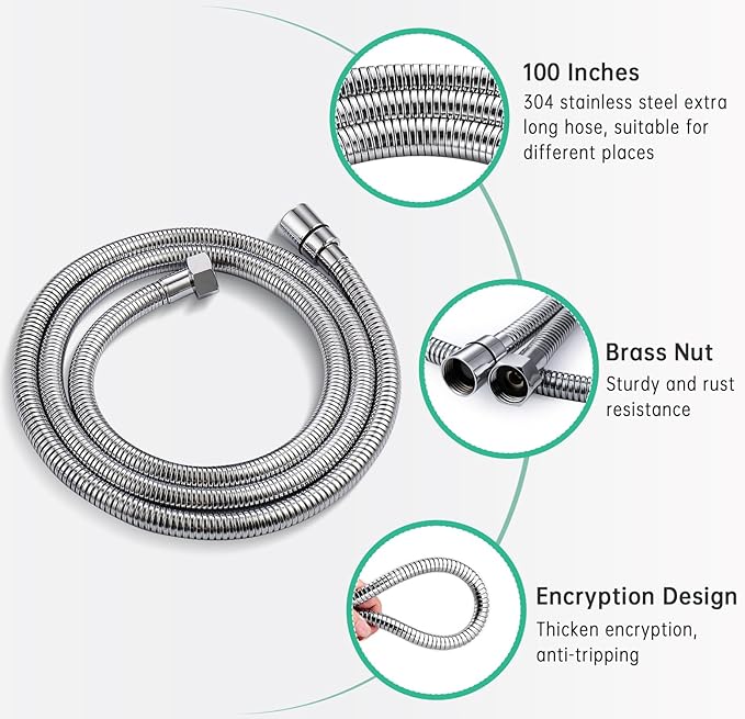 Dog Shower Head Sprayer Pet High Pressure 3 Mode Handheld with ON OFF Switch Metal Diverter 100 Inch Extra Long Stainless steel Hose No Drill Hook Chrome