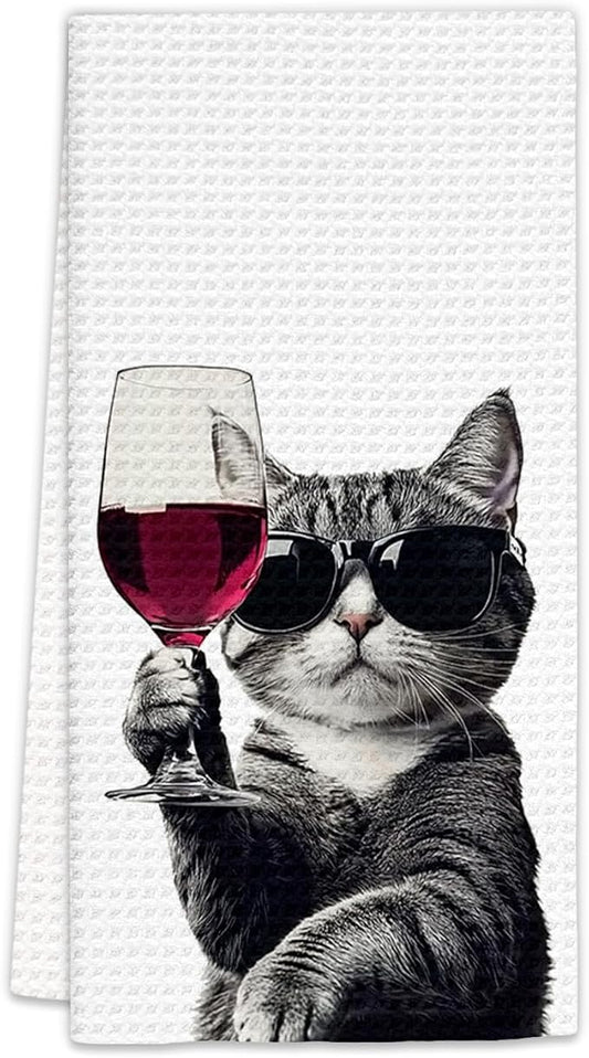 Flicy Funny Cat Kitchen Towels, Cat Bar Dish Towels, Gifts for CatWine Lovers Decorative Hand Towel Bar Towel for Kitchen Home Bar, CatKitchen Accessories, FunnyCat Wine Home Bars Decor(16x24lnch)