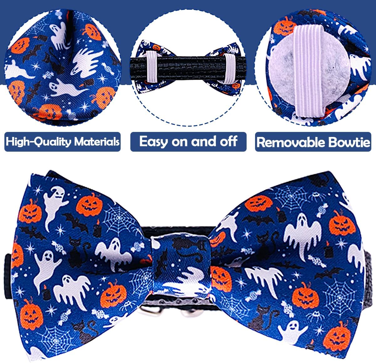 PET SHOW 10pcs Halloween Small Dog Bow Ties for Medium Dogs Puppies Rabbit Cat Detachable Bowties with Elastic Bands Attach to Collar Pet Grooming Collar Attachment Accessories