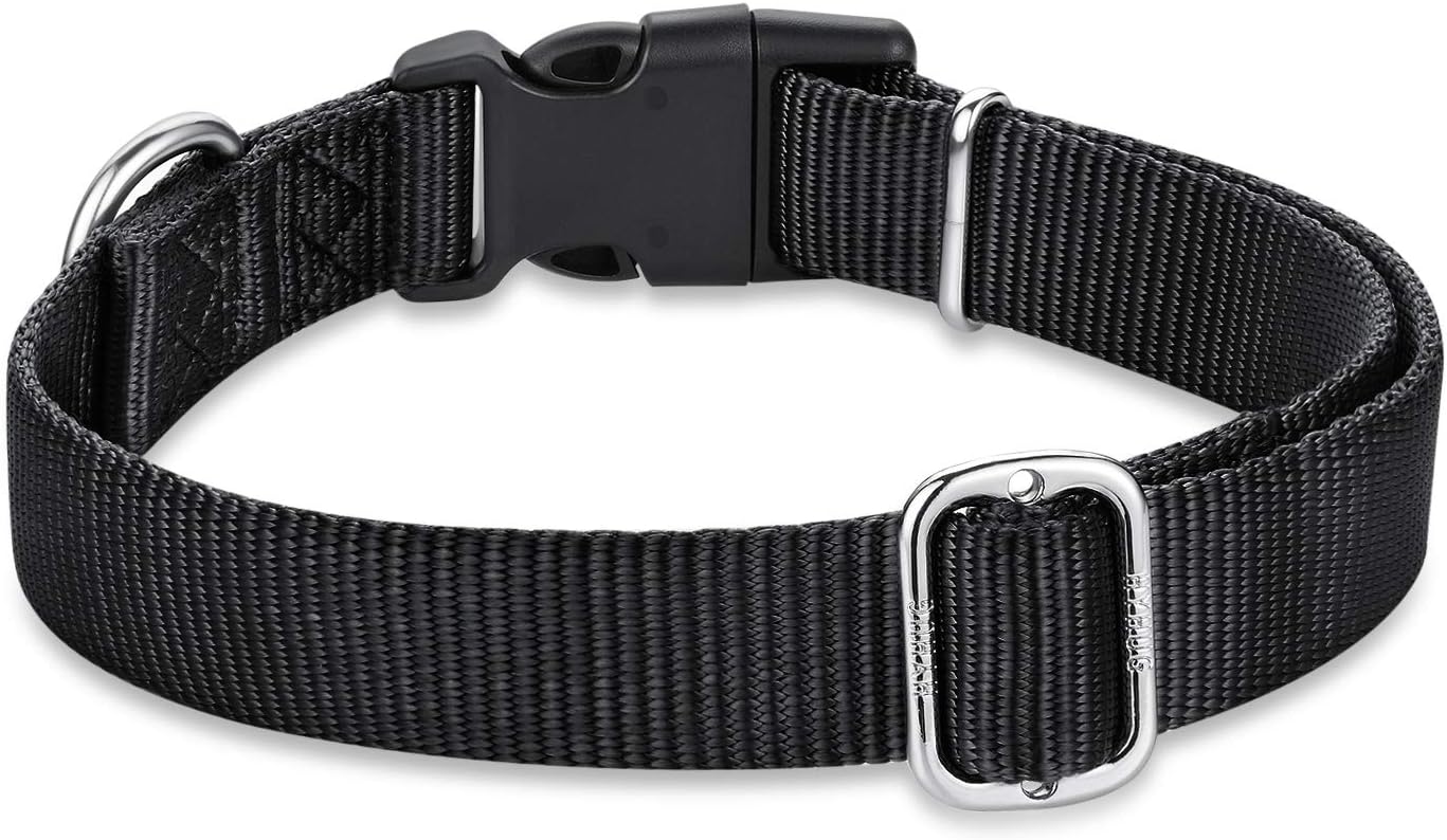 Hyhug Dog Collar with Quick Release Buckle, Heavy Duty Nylon, Basic Collar for Medium Dogs Daily Use Walking Jogging(Medium, Black)