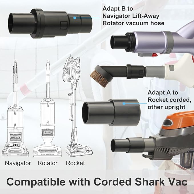 Vacuum Attachments Compatible with Shark Corded Vacuums, Navigator NV350 NV360 Rotator NV501 Rocket HV300 Stratos..., 1 1/4" Accessories with Hose Adapters (Car Detailing Kit A)